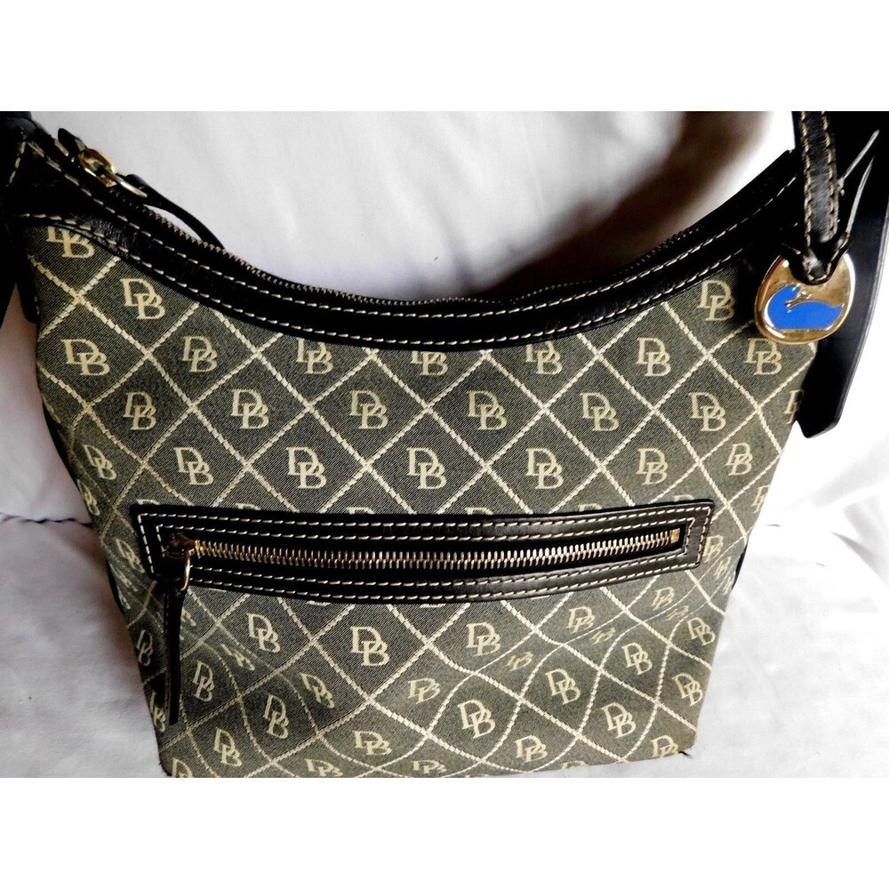 DOONEY BOURKE DB Blue/Gray Canvas Black Leather Shoulder Handbag Purse